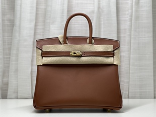 进口马鞍皮铂金bk25手提女包女士中古包复古轻奢侈H家带锁金棕