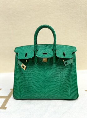 高档蜥蜴皮bk铂金包25女士手提包女包带锁皮包欧美时尚丝绒绿品牌