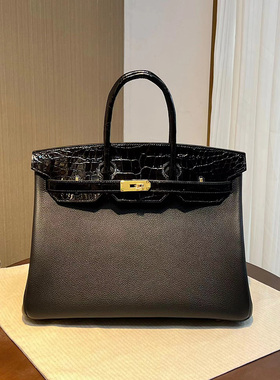 全手工缝touch大号BK铂金35CM女士手提包男女通用togo皮配鳄鱼皮