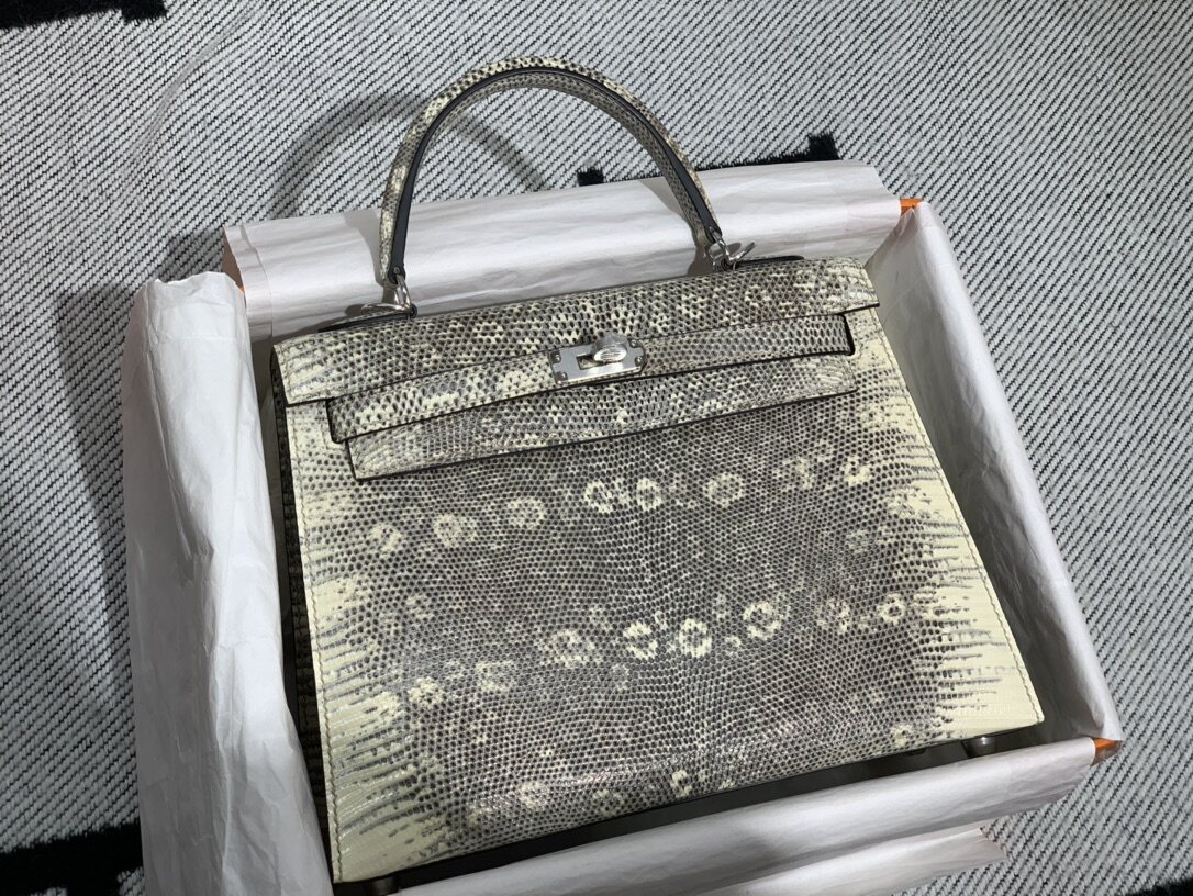 高档蜥蜴皮凯莉包25女士手提包女包带锁欧美时尚奢侈品原花色