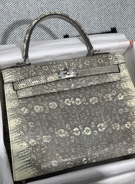 高档蜥蜴皮凯莉包25女士手提包女包带锁欧美时尚奢侈品原花色