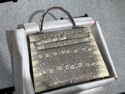 高档蜥蜴皮凯莉包25女士手提包女包带锁欧美时尚奢侈品原花色