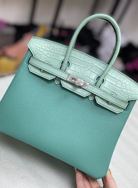 雾面尼罗鳄鱼皮拼togo牛皮bk25手提女包女士铂金包真皮夏季清新