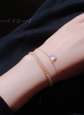 双层火欧泊14K包金编织手链女