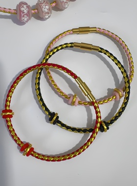 适用硬金搭配手工真牛皮绳转运珠饰品替换编织手环简约个性搭配女