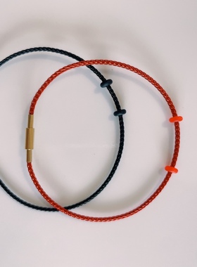 转运珠防水手绳手链男女串穿3d硬金黄金本命年编织钢丝绳皮绳红绳