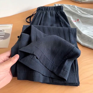 春秋垂感宽松直筒棉绸外穿苎麻棉麻山本裤 亚麻阔腿裤 女2026新款
