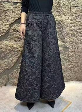 国风中式气质提花阔脚裤2025新款直筒裤宽松显瘦松紧休闲裤女