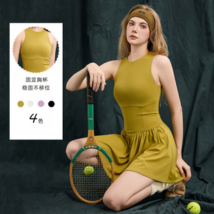 网球裙女羽毛球运动连衣裙跑步速干高领修身 带胸垫高尔夫服防走光