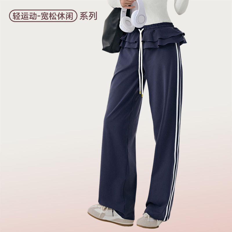 欧美休闲运动裤女芭蕾风直筒阔腿