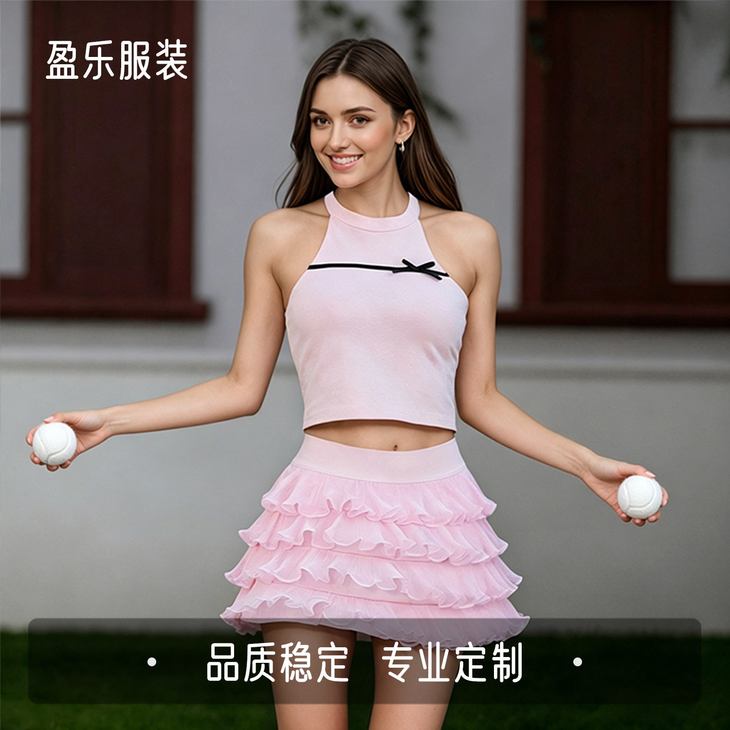 2025新款防走光转转裙挂脖蝴蝶结