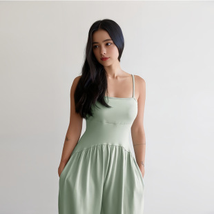 瑜伽训练带胸垫一体衣女 套装 印标订制宽松无袖 吊带露肩连体瑜伽裤