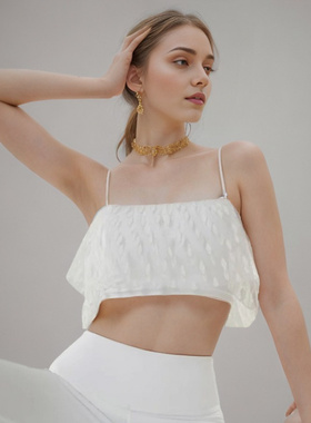 跨境欧美裸感时尚运动内衣网纱轻纱瑜伽服细吊带短款上衣健身服