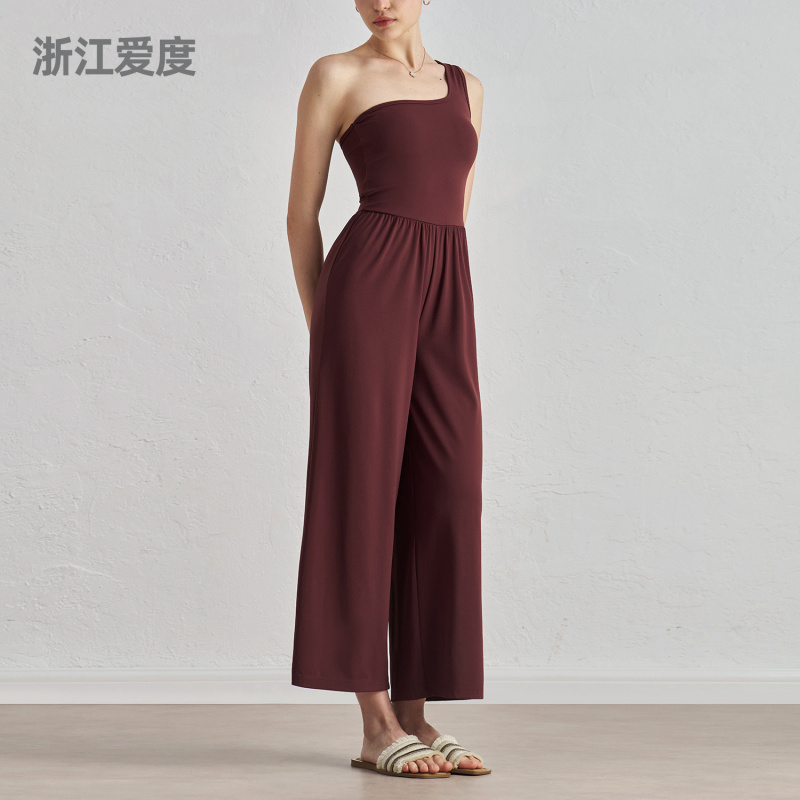 NULS单肩带瑜伽连体衣女带胸垫运动背心宽松阔腿裤普拉提舞蹈套装