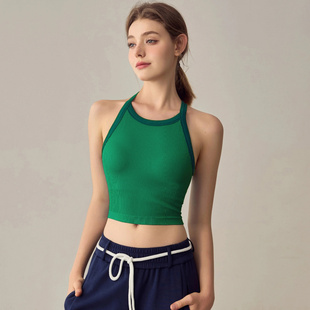 跨境拼色瑜伽背心女含跑步防震运动内衣外穿训练无袖工字健身文胸