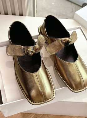 2025新款牛皮蝴蝶结玛丽珍女高版复古法式牛皮方头百搭平底单鞋女