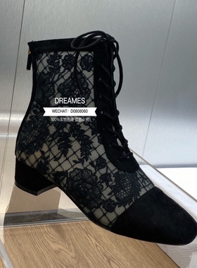 法式镂空短靴系带时装靴刺绣镂空粗跟中跟女鞋包邮夏季透气女靴子