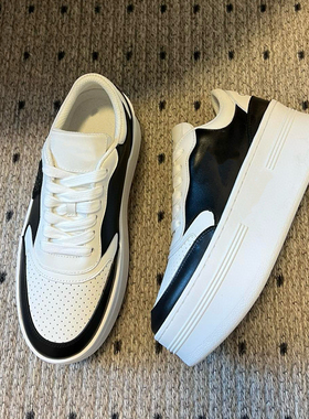 2025新款牛皮厚底增高6cm小白鞋女款百搭板鞋松糕鞋女休闲鞋包邮