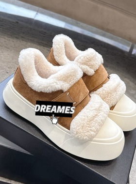 2025新款羊皮圆头厚底松糕底包头雪地靴加厚羊毛平底女鞋加绒包邮