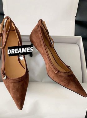 2025新款牛皮尖头细跟高跟鞋磨砂皮皮带扣商务女鞋走秀新款单鞋女