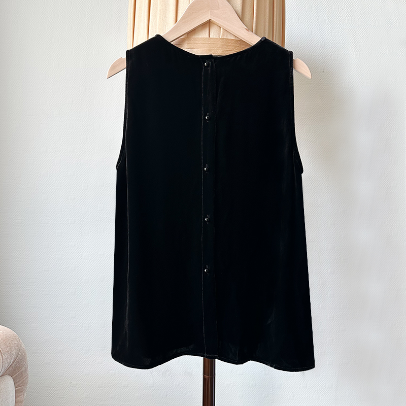 100桑蚕丝丝绒背心女无袖气质宽松百搭休闲时尚真丝上衣