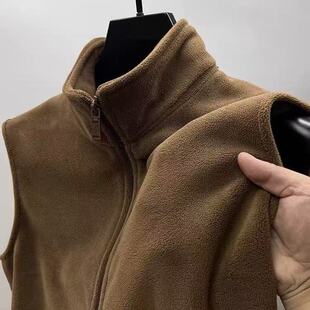 外套背心 开衫 摇粒绒马甲立领秋冬季 加绒拉链加厚双面奥粒绒无袖