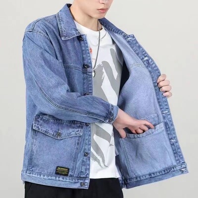 翻领+宽松+工装+潮牌+牛仔夹克