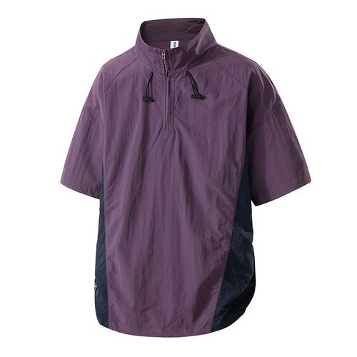 男士+立领+半拉链+拼色+透气宽松