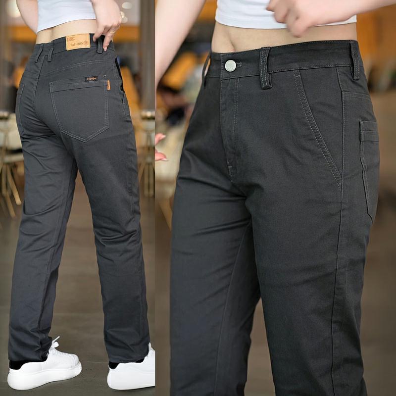 长裤+直筒+宽松+弹力+春秋+休闲