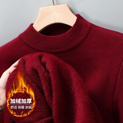 半高领+加绒+保暖+简约+打底毛衣