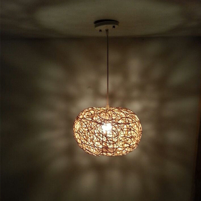 田园藤编吊灯餐厅灯具卧室南瓜艺术吊灯手工编织吊灯简约吊灯