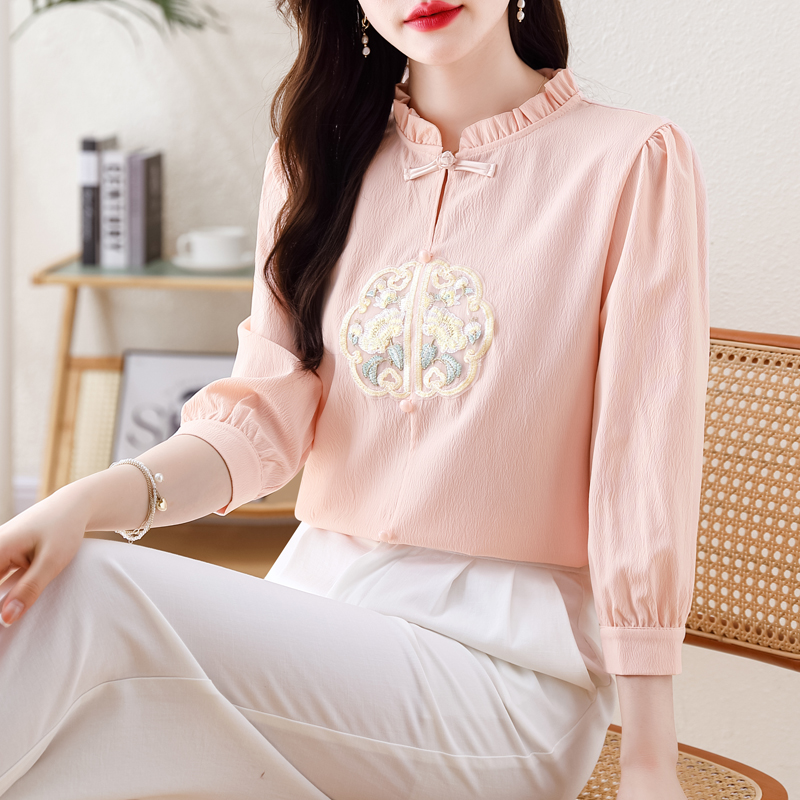新中式盘扣国风刺绣气质衬衫女2025夏季新款衬衣小衫洋气减龄上衣