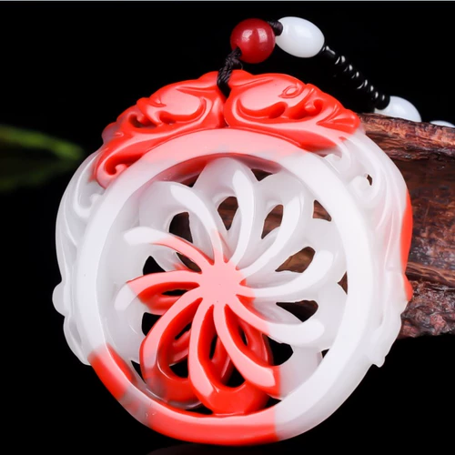 Двусторонная подвеска из нефрита, дракон и феникс