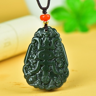 和田玉黑青玉福在眼前吊坠挂件玉石玉佩玉牌福寿如意男女项链玉坠
