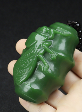 和田玉碧玉知了节节高手把件