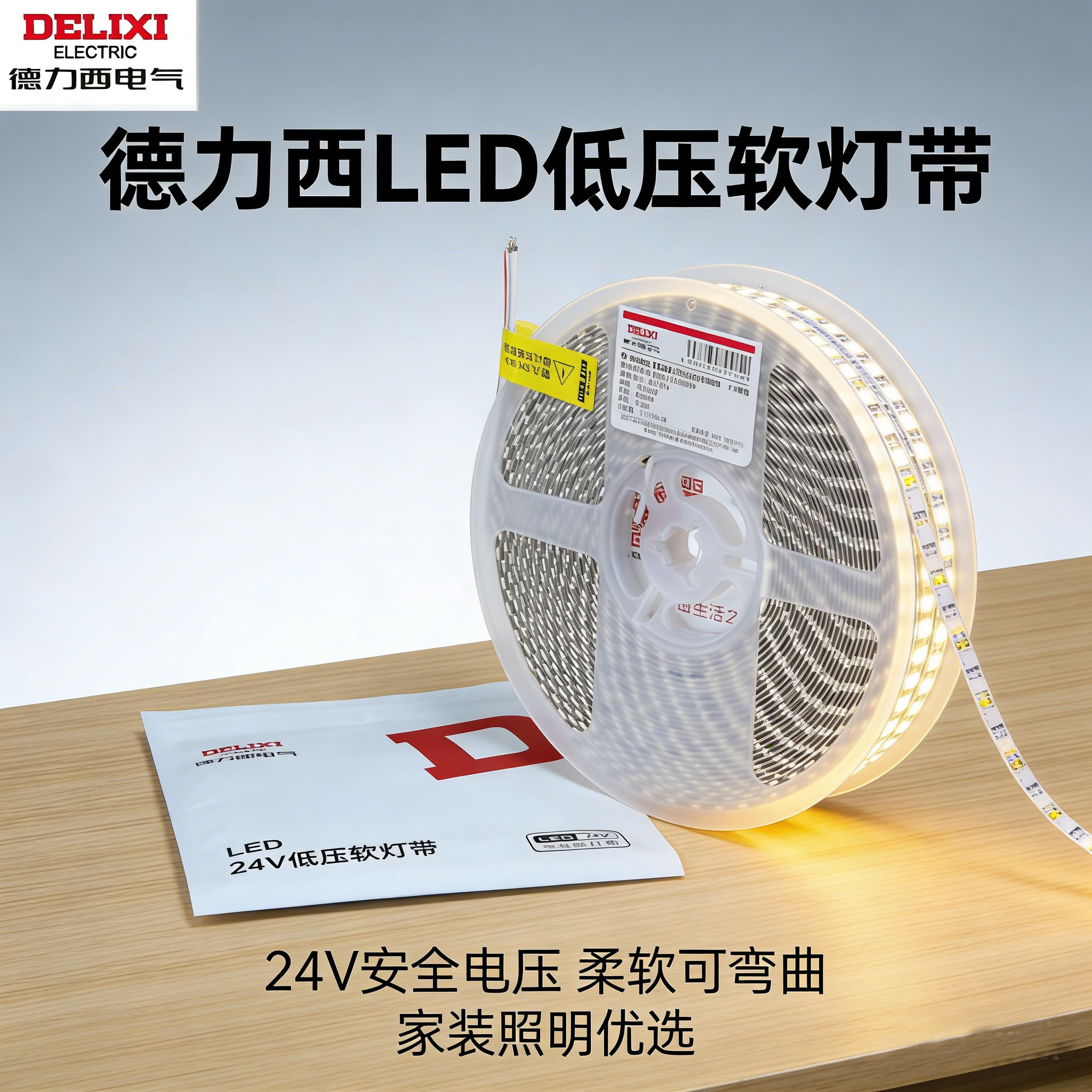 德力西24V低压灯带120灯珠led灯带无主灯吊顶线性灯超亮裸板背胶