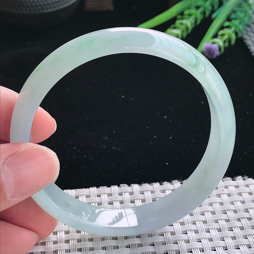 天然翡翠60.5/13.2/6.6大圈口老坑冰胶果冻天空蓝飘花手镯玉镯