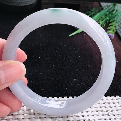A货翡翠62.5/12.6/9大圈口老坑冰润起胶紫底飘花手镯平安镯美人镯