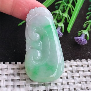 天然A货翡翠50.5 6老坑秀气温润飘绿如意吊坠翡翠玉如意挂件 27.2