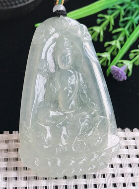 实拍A货翡翠67.5/43.6/5.5老坑冰胶水灵冰晴普贤菩萨吊坠翡翠挂件