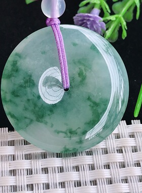 实拍A货翡翠34.3/5.6老坑冰胶水灵冰飘花平安扣吊坠翡翠玉挂件