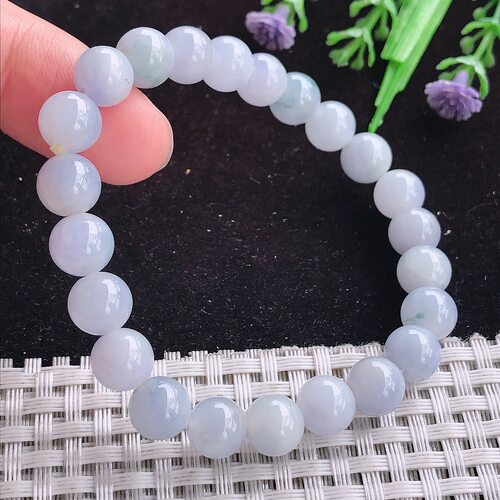 实拍A货翡翠8.6/23颗老坑冰润紫罗兰玉珠手链翡翠翡翠手串