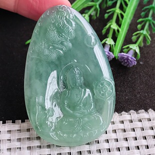 实拍A货翡翠61/39/5.1老坑冰胶果冻胶冰晴绿如来佛祖吊坠翡翠玉牌