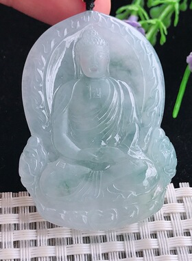实拍A货翡翠51.5/38.5/5.6老坑冰透起胶飘花大日如来佛祖吊坠