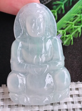 天然A货翡翠60.9/37.6/6老坑冰透果冻胶正装观音吊坠翡翠挂件