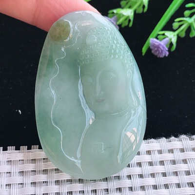 实拍A货翡翠58/39.6/7.3老坑冰润起胶晴底如来佛祖吊坠翡翠挂件