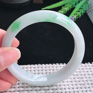 实拍A货翡翠59.8 8.3老坑冰润白底青手镯飘阳绿翡翠玉镯手环 12.9