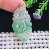 A货翡翠34.5 3.3老坑18k金镶嵌冰阳绿平安扣吊坠翡翠挂件 19.7