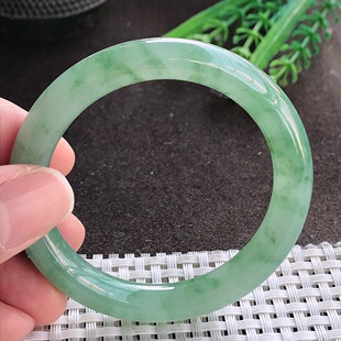 实拍A货翡翠50 8.8老坑冰胶水灵冰晴绿圆条手镯小圈口玉镯手环