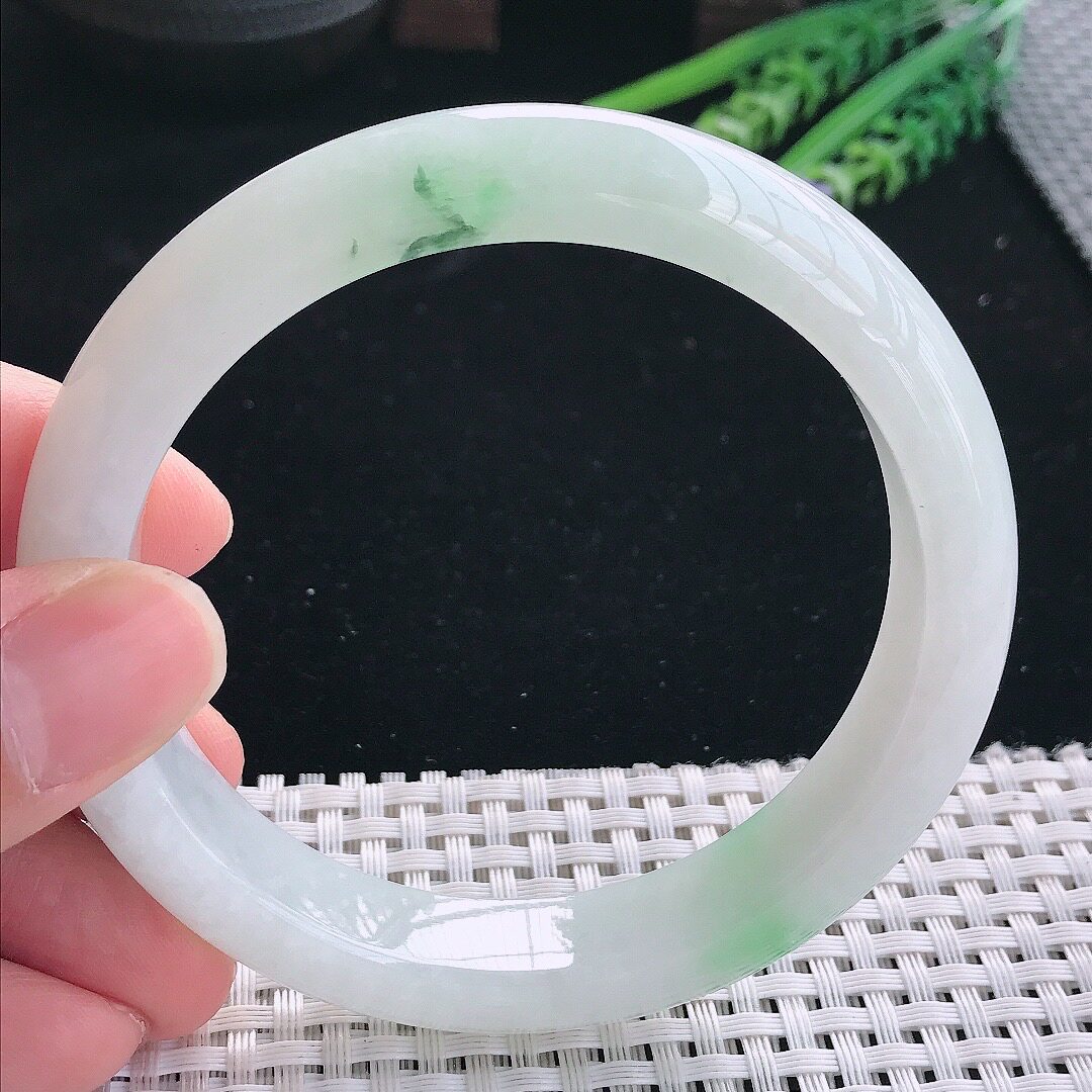 实拍天然翡翠63/13/9大圈口老坑冰润飘花手镯翡翠玉镯手环